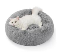 Bedsure Cama Gato Antiestres Invierno - Cama Perro Pequeño con Felpa Suave, Cojin Mascota de Pelo Relajante y Lavable,Gris Claro,50x50CM