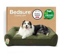Bedsure Cama Lavable Perros Grandes - 106x76cm Sofá para Perro Extra Grueso y de Soporte con Funda Impermeable, Cama Antideslizante de Peluche Sherpa Suave, Verde Oscuro