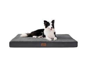 Bedsure Cama Perro Extra Grande Ortopédica - Colchón Perro Lavable XL, Desenfundable con Espuma De Caja De Huevos, 112x81x7.6 cm, Gris Oscuro