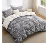 Bedsure Funda Nordica Cama 105/135 - Juego de Cama Reversible de Poliéster Oeko-Tex, Funda de Edredón 200x200 cm y 2 Almohada 50x75 cm, Nórdica con Cremallera, Ramitas Grises, Gris/Blanco