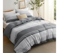 Bedsure Funda Nordica Cama 105/135 - Juego de Cama Reversible de Poliéster Oeko-Tex, Funda de Edredón 200x200 cm y 2 Almohada 50x75 cm, Nórdica con Cremallera, Rayas Grises, Gris