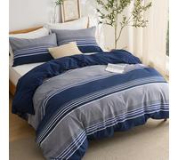 Bedsure Funda Nordica Cama 135/150 - Juego de Cama Reversible de Poliéster Oeko-Tex, Funda de Edredón 220x240 cm y 2 Almohada 50x75 cm, Nórdica con Cremallera, Rayas Azules, Azul