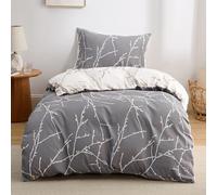 Bedsure Funda Nordica Cama 90 - Juego de Cama Reversible de Poliéster Oeko-Tex, Funda de Edredón 135x200 cm y 1 Almohada 50x75 cm, Nórdica con Cremallera, Ramitas Grises, Gris/Blanco