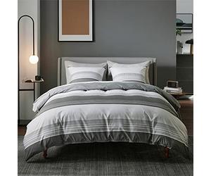 BEDSURE Juego de ropa de cama 155x220 3 piezas - Juego de fundas nórdicas gris 155 x 220 cm con 2 fundas de almohada 80x80 cm, ropa de cama reversible OEKO-TEX de color gris con patrón de rayas y