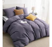 BEDSURE Juego de ropa de cama, 220 x 240 cm, 3 piezas, color gris y morado, 1 funda nórdica de 240 x 220 cm + 2 fundas de almohada de 80 x 80 cm, Oeko-Tex, microfibra de poliéster morado, con