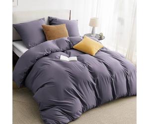 BEDSURE Juego de ropa de cama, 220 x 240 cm, 3 piezas, color gris y morado, 1 funda nórdica de 240 x 220 cm + 2 fundas de almohada de 80 x 80 cm, Oeko-Tex, microfibra de poliéster morado, con