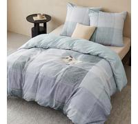 BEDSURE Juego de ropa de cama 220x240 3 piezas - Juego de funda nórdica de 240 x 220 cm con 2 fundas de almohada de 80x80 cm, ropa de cama reversible OEKO-TEX de cuadros azules y rayas para cama de