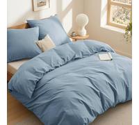 BEDSURE Juego de ropa de cama 220x240 algodón gris azul - Juego de ropa de cama 220 x 240 cm, funda nórdica de 3 piezas con 2 fundas de almohada 80x80 cm, ropa de cama Oeko-TEX® azul con cremallera