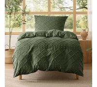 BEDSURE Juego de ropa de cama Boho de 135 x 200 cm, 2 piezas, color verde oliva, con 1 funda de almohada de 80 x 80 cm, con cremallera Öko-Tex