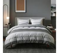 BEDSURE Juego de ropa de cama de 135 x 200 cm, 2 piezas, color gris, 135 x 200 cm, con funda de almohada de 80 x 80 cm, con certificado Öko-Tex reversible, diseño a rayas grises con cremallera