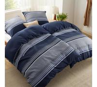 BEDSURE Juego de ropa de cama de 135 x 200 cm, 4 piezas, funda nórdica de 135 x 200 cm, juego de 2 unidades con 2 fundas de almohada de 80 x 80 cm, certificado Öko-Tex reversible, diseño a rayas