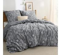 BEDSURE Juego de ropa de cama de 200 x 200 cm, algodón gris - Juego de ropa de cama de 200 x 200 cm, funda de edredón de 3 piezas con 2 fundas de almohada de 80 x 80 cm, ropa de cama reversible