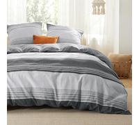 BEDSURE - Juego de ropa de cama de 220 x 240 cm, 3 piezas, color gris, con 2 fundas de almohada de 80 x 80 cm, ropa de cama reversible con certificación OEKO-TEX, con cremallera, estampado a rayas