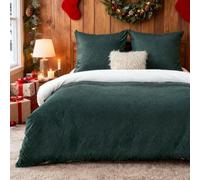 BEDSURE Juego de ropa de cama esponjosa 155x220 Verde oscuro - Funda nórdica de forro polar para invierno con 2 fundas de almohada de 80x80 cm, juego de ropa de cama cálido con cremallera, ropa de