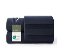 Bedsure Juego de Sabanas 180x200 - 4 Piezas Microfibra de Poliéster Transpirable y de Secado Rápido - OEKO TEX - Sábana Bajera, Sábana Plana y 2 Fundas de Almohada 50x75, Para Cama 180, Azul Marino