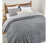 Bedsure Manta Cama 150 Invierno - Manta Sofa Grande Polar Jacquard Reversible de Sherpa, Manta Sofa Gruesa 240x220 cm de Microfibra Suave y Borreguito, Gris