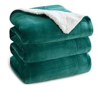 Bedsure Manta Cama Invierno - Manta Cama Polar Reversible de Franela y Sherpa, Manta Sofa Grande Gruesa 230x270 cm de Microfibra Suave y Borreguito, Verde Oscuro