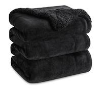 Bedsure Manta Cama - Manta Cama Polar Reversible de Franela y Sherpa, Manta Sofa Grande Gruesa 220x240 cm de Microfibra Suave y Borreguito, Negro