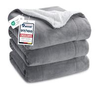 Bedsure Manta Cama - Manta Cama Polar Reversible de Franela y Sherpa, Manta Sofa Grande Gruesa 220x240 cm de Microfibra Suave y Borreguito, Gris