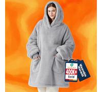 Bedsure Manta Con Capucha de Forro Polar Esponjoso Para Adultos, Mujeres y Hombres - Cálida y Suave Como Regalo Para Ella - Gris, XL