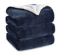 Bedsure Manta Cama - Manta Cama Polar Reversible de Franela y Sherpa, Manta Sofa Grande Gruesa 220x240 cm de Microfibra Suave y Borreguito, Azul Marino
