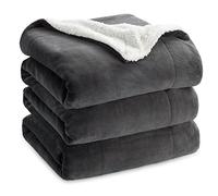 Bedsure Manta Cama - Manta Cama Polar Reversible de Franela y Sherpa, Manta Sofa Grande Gruesa 220x240 cm de Microfibra Suave y Borreguito, Antracita