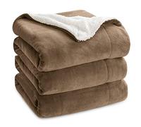 Bedsure Manta Cama - Manta Cama Polar Reversible de Franela y Sherpa, Manta Sofa Grande Gruesa 220x240 cm de Microfibra Suave y Borreguito, Camello