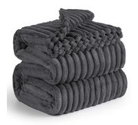 Bedsure Manta Sofá Polar Suave - Manta Gruesa y Esponjosa para Cama y Sofá, Cálida y Acogedora para Invierno, Diseño de Rayas Anchas, XXL 220 x 240 cm, Gris Oscuro