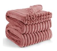Bedsure Manta Sofá Polar Suave - Manta Gruesa y Esponjosa para Cama y Sofá, Cálida y Acogedora para Invierno, Diseño de Rayas Anchas, XXL 220 x 240 cm, Rosa Oscuro