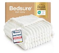Bedsure Manta Sofá Polar Suave - Manta Gruesa y Esponjosa para Cama y Sofá, Cálida y Acogedora para Invierno, Diseño de Rayas Anchas, XL 130 x 170 cm, Blanco