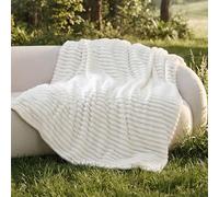 Bedsure Manta Sofá Polar Suave - Manta Gruesa y Esponjosa para Cama y Sofá, Cálida y Acogedora para Invierno, Diseño de Rayas Anchas, XL 150 x 200 cm, Blanco