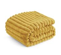 Bedsure Manta Sofá Polar Suave - Manta Gruesa y Esponjosa para Cama y Sofá, Cálida y Acogedora para Invierno, Diseño de Rayas Anchas, XL 150 x 200 cm, Amarillo Miel