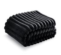 Bedsure Manta Sofá Polar Suave - Manta Gruesa y Esponjosa para Cama y Sofá, Cálida y Acogedora para Invierno, Diseño de Rayas Anchas, XL 130 x 170 cm, Negro