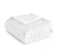 Bedsure Manta Sofá Polar Suave - Manta Gruesa y Esponjosa para Cama y Sofá, Cálida y Acogedora para Invierno, Diseño de Rayas Anchas, XL 150 x 200 cm, Lejía