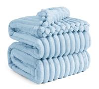 Bedsure Manta Sofá Polar Suave - Manta Gruesa y Esponjosa para Cama y Sofá, Cálida y Acogedora para Invierno, Diseño de Rayas Anchas, XXL 220 x 240 cm, Azul Egeo