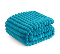 Bedsure Manta Sofá Polar Suave - Manta Gruesa y Esponjosa para Cama y Sofá, Cálida y Acogedora para Invierno, Diseño de Rayas Anchas, XL 150 x 200 cm, Azul Arroyo