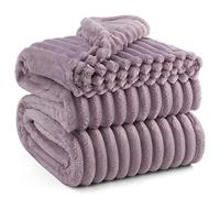 Bedsure Manta Sofá Polar Suave - Manta Gruesa y Esponjosa para Cama y Sofá, Cálida y Acogedora para Invierno, Diseño de Rayas Anchas, XXL 230 x 270 cm, Morado