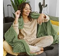 Bedsure Manta Sofá Polar Suave - Manta Gruesa y Esponjosa para Cama y Sofá, Cálida y Acogedora para Invierno, Diseño de Rayas Anchas, XL 150 x 200 cm, Verde Claro