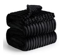 Bedsure Manta Sofá Polar Suave - Manta Gruesa y Esponjosa para Cama y Sofá, Cálida y Acogedora para Invierno, Diseño de Rayas Anchas, XXL 220 x 240 cm, Negro
