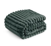 Bedsure Manta Sofá Polar Suave - Manta Gruesa y Esponjosa para Cama y Sofá, Cálida y Acogedora para Invierno, Diseño de Rayas Anchas, XL 150 x 200 cm, Verde Maldito