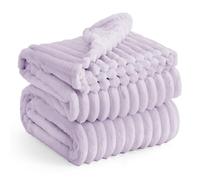 Bedsure Manta Sofá Polar Suave - Manta Gruesa y Esponjosa para Cama y Sofá, Cálida y Acogedora para Invierno, Diseño de Rayas Anchas, XXL 220 x 240 cm, Nube Morada