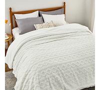Bedsure Manta Suave y Esponjosa Manta de Forro Polar - Manta con Estampado de Cuadros, Mantas Suaves y cálidas y acogedoras a Cuadros para Cama, Blanco