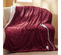 Bedsure Mantita eléctrica 130x180cm, Apagado automático, 6 Niveles de Calor, Temporizador 10h, protección sobrecalentamiento 8h, acogedora para hogar & Oficina, Rojo Rayado