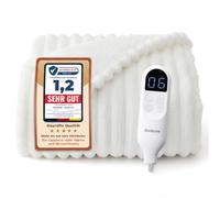 Bedsure Mantita eléctrica 130x180cm, Apagado automático, 6 Niveles de Calor, Temporizador 10h, protección sobrecalentamiento 8h, acogedora para hogar & Oficina, Blanco Rayado Ancho