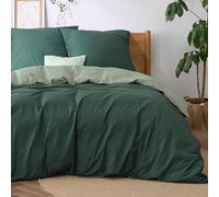 BEDSURE Ropa de cama 155x220 Salvia y verde oscuro - Juego de ropa de cama de algodón 155 x 220 cm, ropa de cama reversible de 3 piezas con 2 fundas de almohada de 80x80 cm, funda nórdica bicolor con