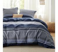 BEDSURE Ropa de cama 220 x 240 cm, 3 piezas, funda nórdica, 2 fundas de almohada 80 x 80 cm, certificado Öko-Tex, reversible, diseño a rayas azules con cremallera