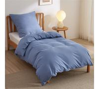 BEDSURE Ropa de cama de 135 x 200 cm, 2 piezas, color azul pizarra, 1 funda nórdica de 135 x 200 cm y 1 funda de almohada de 80 x 80 cm, certificado Öko-Tex, color azul, poliéster, microfibra con