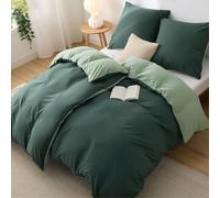 BEDSURE Ropa de cama de 135 x 200 cm, 4 piezas, color verde salvia/verde oscuro - Juegos de ropa de cama, funda nórdica de 135 x 200 cm, juego de 2 piezas con 2 fundas de almohada de 80 x 80 cm, con