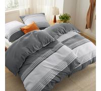 BEDSURE Ropa de cama de 135 x 200 cm, 4 piezas, funda nórdica de 135 x 200 cm, juego de 2 unidades con 2 fundas de almohada de 80 x 80 cm, con certificado Öko-Tex reversible, diseño de rayas grises