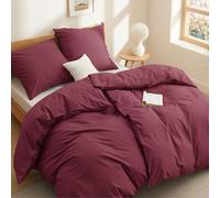 BEDSURE Ropa de cama de 135 x 200 cm, algodón de 4 piezas, color rojo vino, juego de 2 unidades con 2 fundas de almohada de 80 x 80 cm, con certificado Öko-Tex, color rojo con cremallera